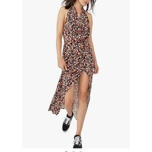 Free People Daria Halter Style Knit Maxi Dress Orange Print M